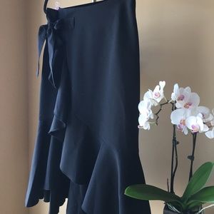 Black Asymmetrical Ruffled Pencil Skirt